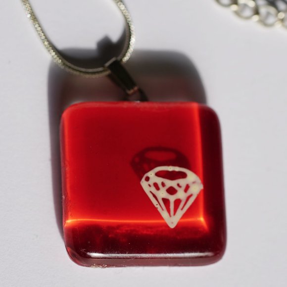 Handmade 1" Glass Tile with Stamped Diamond and Pa - Picture 1 of 4